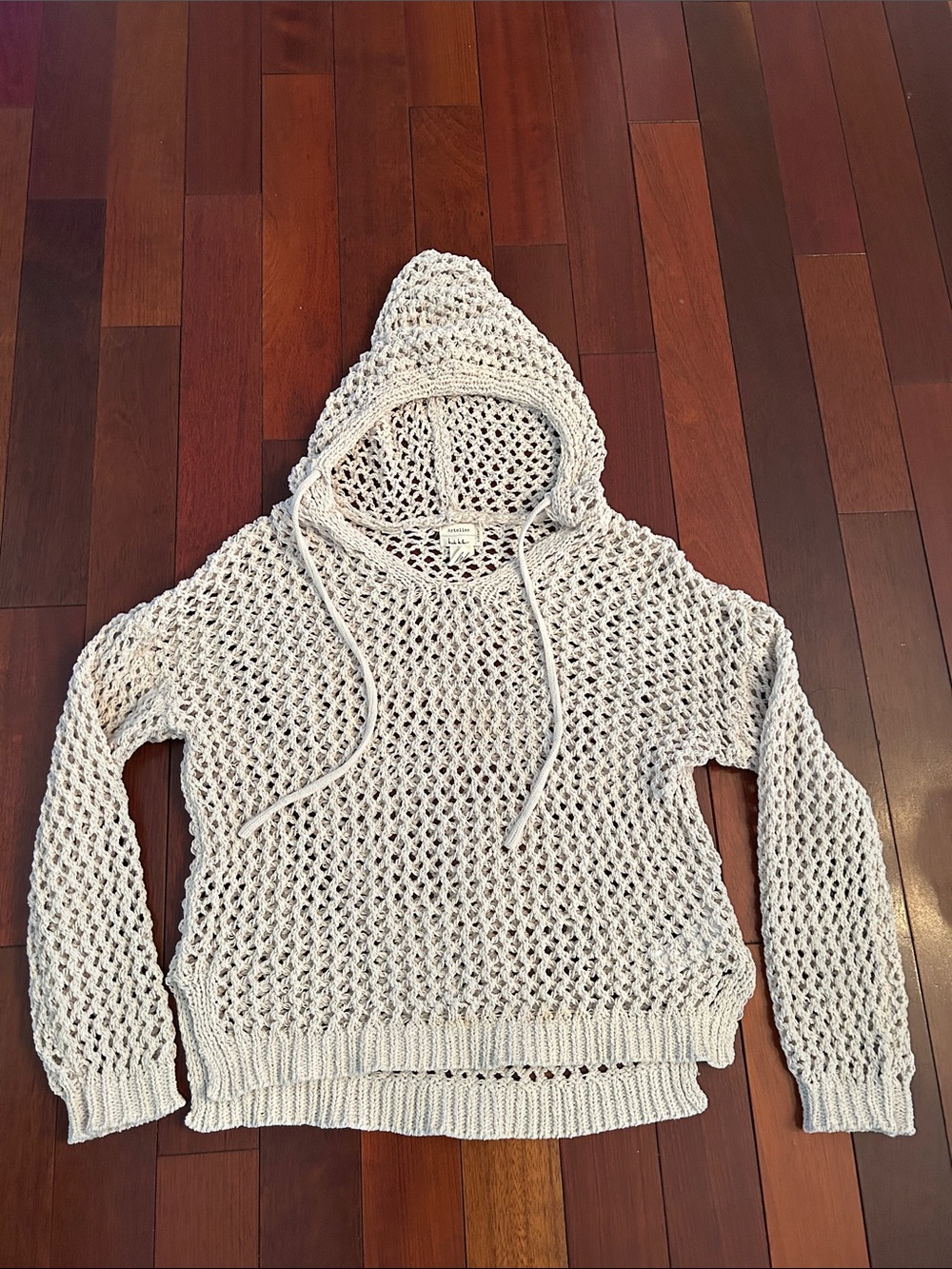 Nicole Miller Open-Knit Hooded Sweater in Light Beige